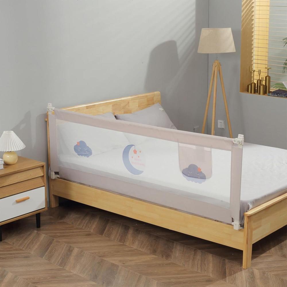Baby Vivo höhenverstellbares Bettgitter 180 x 65 cm - Bettschutzgitter für Kinder- und Elternbetten geeignet Fallschutz - einfache Montage stabile Konstruktion Rausfallschutz für Kleinkinder - Grau Bild 1