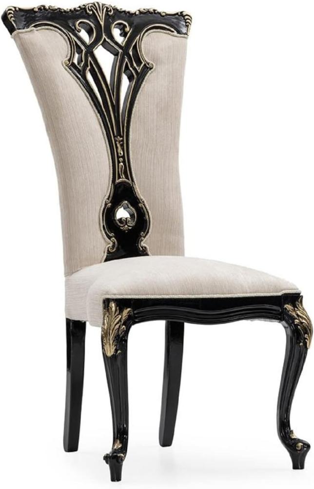 Casa Padrino Luxus Barock Esszimmer Stuhl Creme / Schwarz / Gold - Prunkvoller Barockstil Küchen Stuhl - Luxus Esszimmer Möbel im Barockstil - Barock Möbel - Edel & Prunkvoll Bild 1