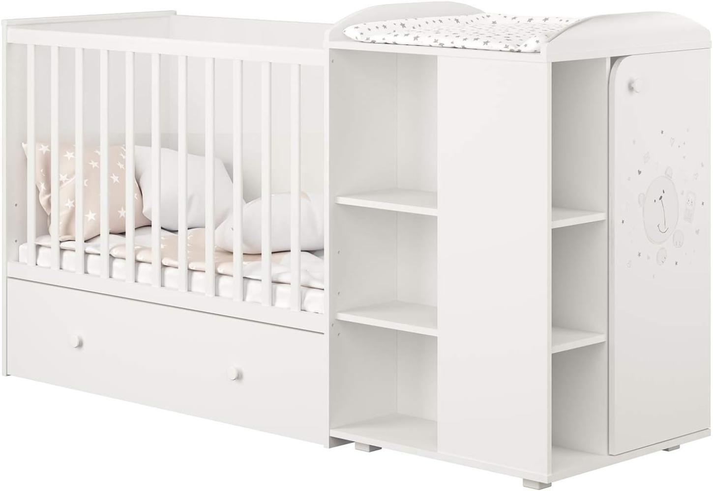 Polini 'French 800' Kombi-Kinderbett 60x120 cm, Teddy/weiß, mit Kommode Bild 1