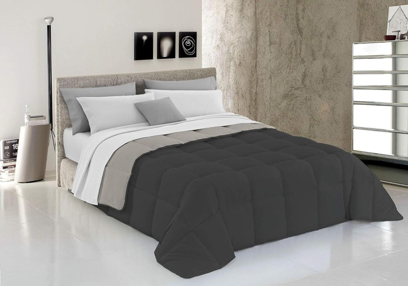 Italian Bed Linen Wintersteppdecke Elegant, Hellgrau/Dunkelgrau, Doppelte, 100% Mikrofaser, 260x260cm Bild 1
