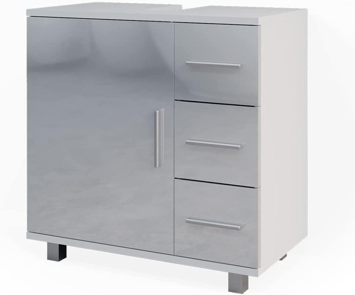 Vicco 'Elias' Waschtischunterschrank, Badschrank, Weiß in Hochglanz, 60,8 x 33 x 60 cm Bild 1