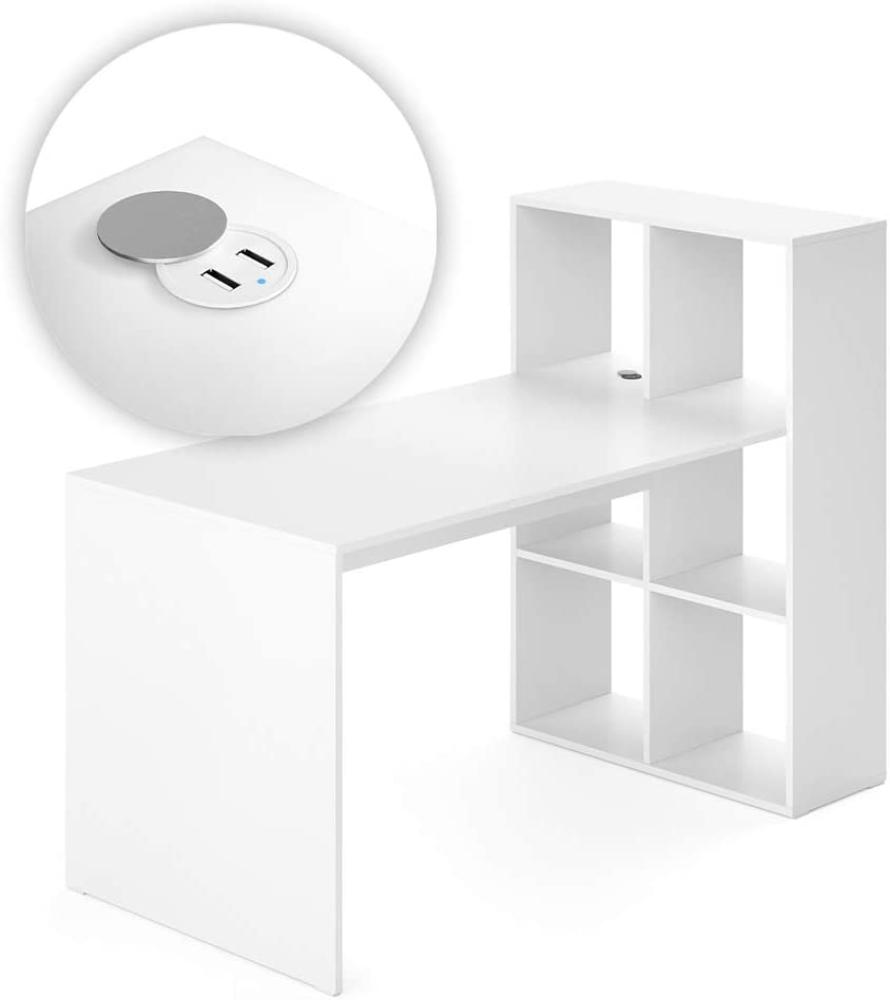 Vicco Schreibtisch Emir Regalkombination Weiß mit USB Ladestation Bild 1