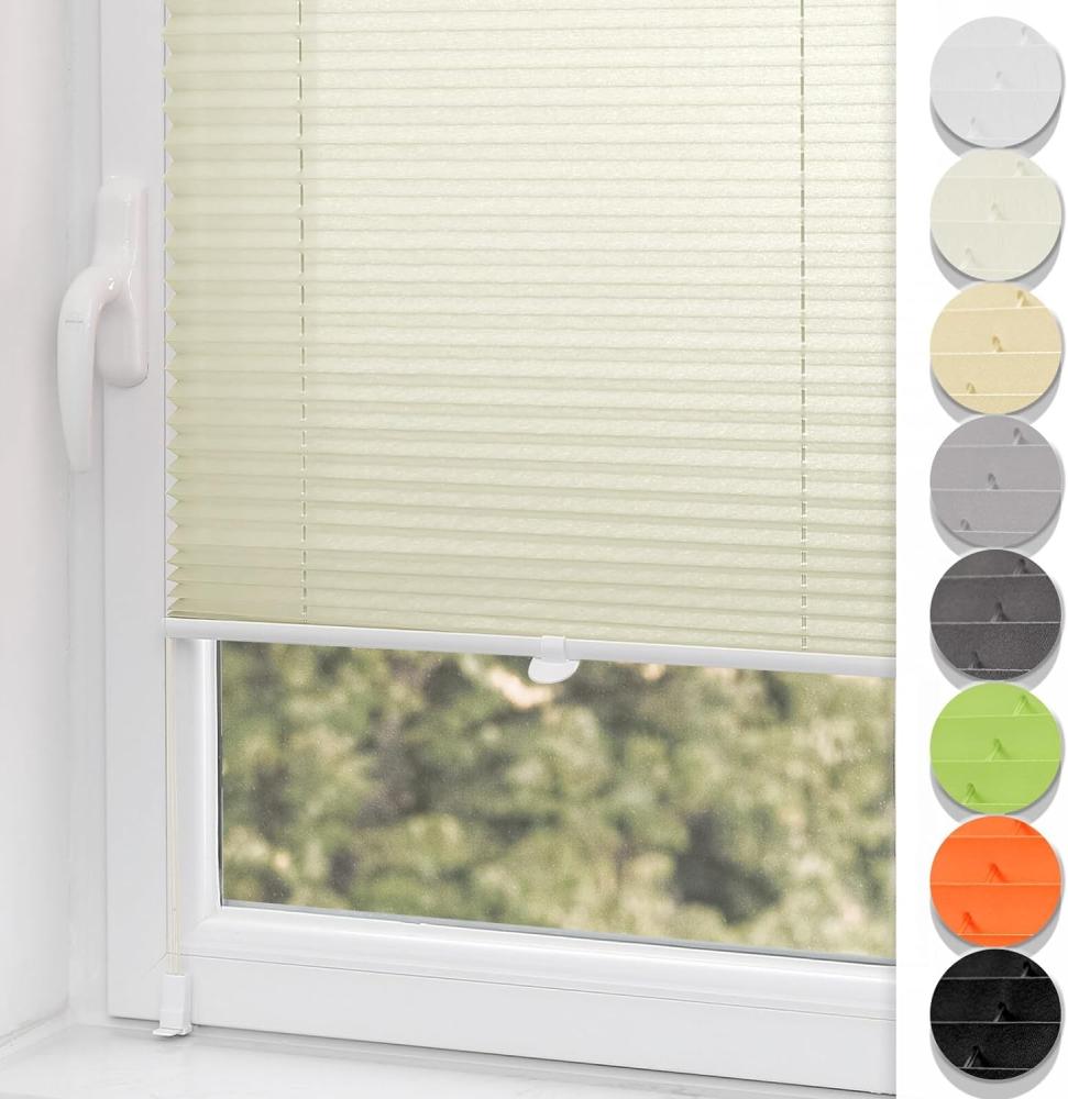 Plisseerollo ohne Bohren Klemmfix 80x100cm(BxH) Beige Jalousie Sonnenschutz Easyfix Faltrollo Lichtdurchlässig Rollo für Fenster & Tür Bild 1