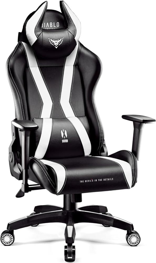 Diablo X-Horn 2. 0 Gaming Stuhl Bürostuhl Gamer Chair Schreibtischstuhl 3D Armlehnen Ergonomisches Design Nacken/- Lendenkissen Kunstleder Wippfunktion Schwarz-Weiß Normal (L) Bild 1