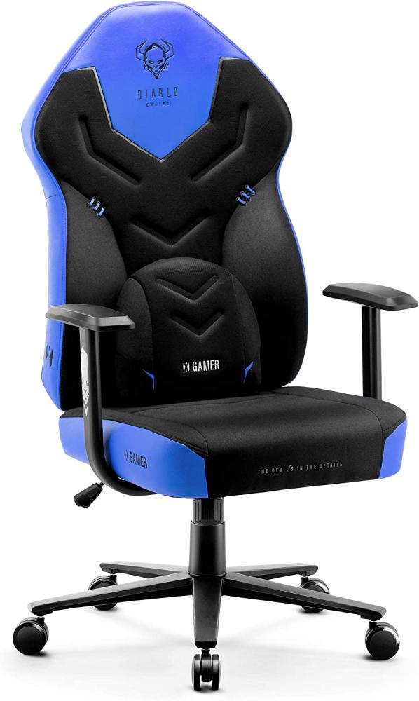 Diablo X-Gamer 2. 0 Gaming Stuhl Bürostuhl Stoffbezug Ergonomisches Design Lendenwirbelkissen Softpadauflage (Schwarz-Blau) Bild 1