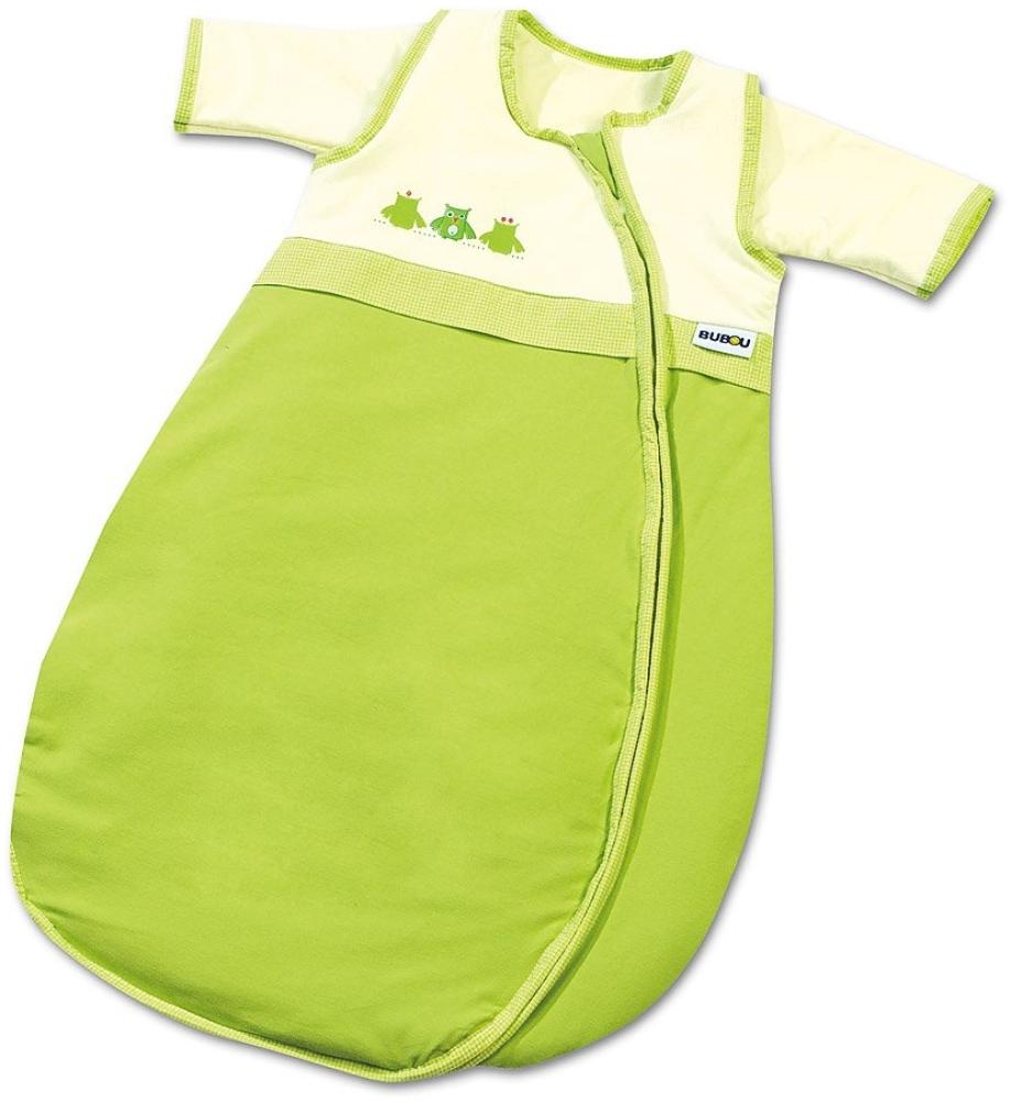 Gesslein 773022 Bubou Babyschlafsack mit abnehmbaren Ärmeln: Temperaturregulierender Ganzjahreschlafsack für Baby/Kinder Größe 110 cm, Grün mit Eulen Bild 1