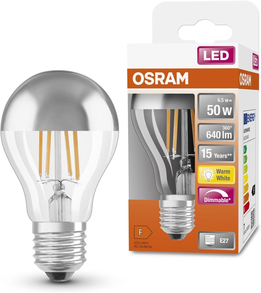 Osram LED-Lampe Standard Mirror Retrofit 6,5W/827 (50W) Silver Dimmable E27 Bild 1