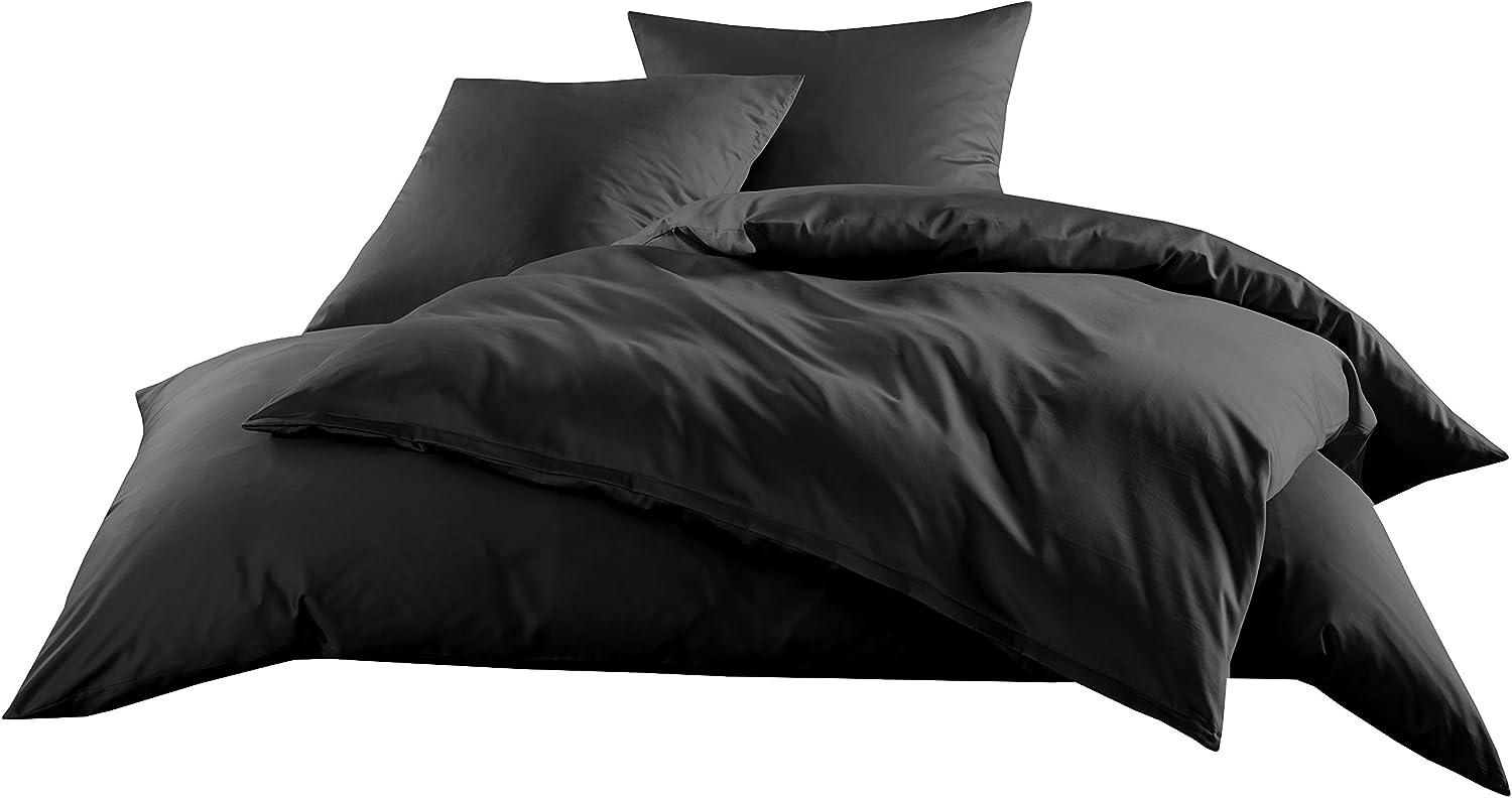 Bettwaesche-mit-Stil Mako-Satin / Baumwollsatin Bettwäsche uni / einfarbig schwarz Kissenbezug 80x80 cm Bild 1