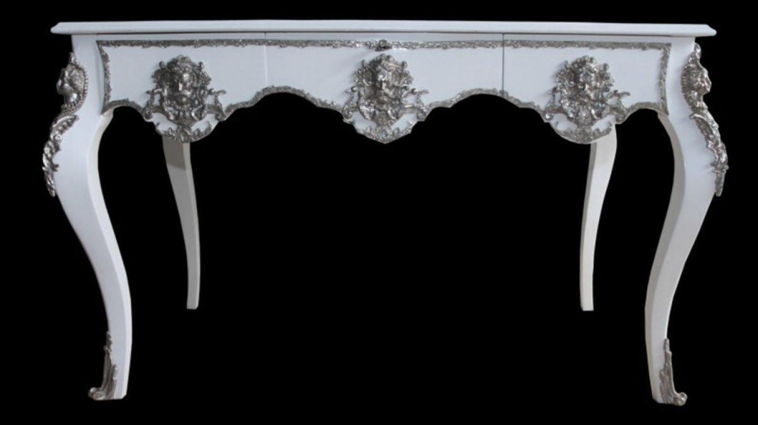 Casa Padrino Luxus Barock Schreibtisch Weiß / Silber Sekretär Luxus Möbel Bild 1