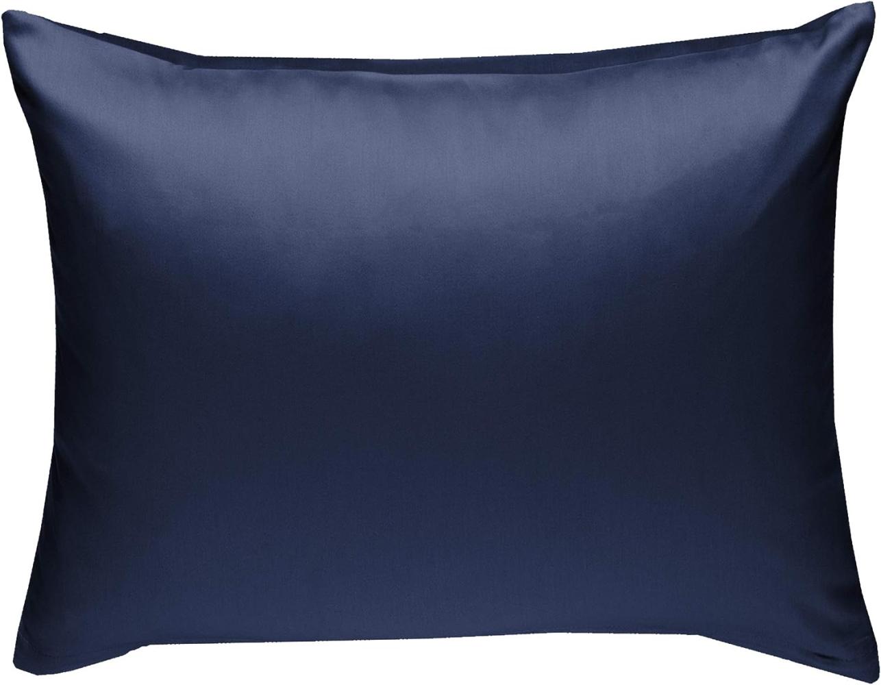 Bettwaesche-mit-Stil Mako-Satin / Baumwollsatin Bettwäsche uni / einfarbig dunkelblau Kissenbezug 70x90 cm Bild 1