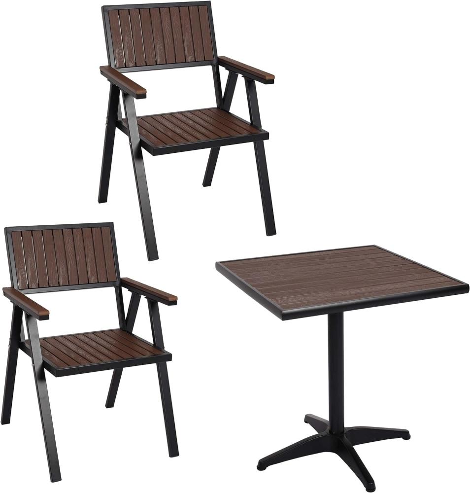 2er-Set Gartenstuhl+Gartentisch HWC-J95, Stuhl Tisch, Gastro Outdoor-Beschichtung, Alu Holzoptik ~ schwarz, dunkelbraun Bild 1