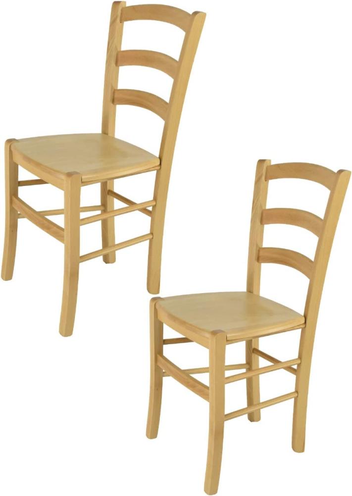 Tommychairs - 2er Set Stühle Venice für Küche und Esszimmer, robuste Struktur aus lackiertem Buchenholz im Farbton Naturfarben und Sitzfläche aus Holz Bild 1