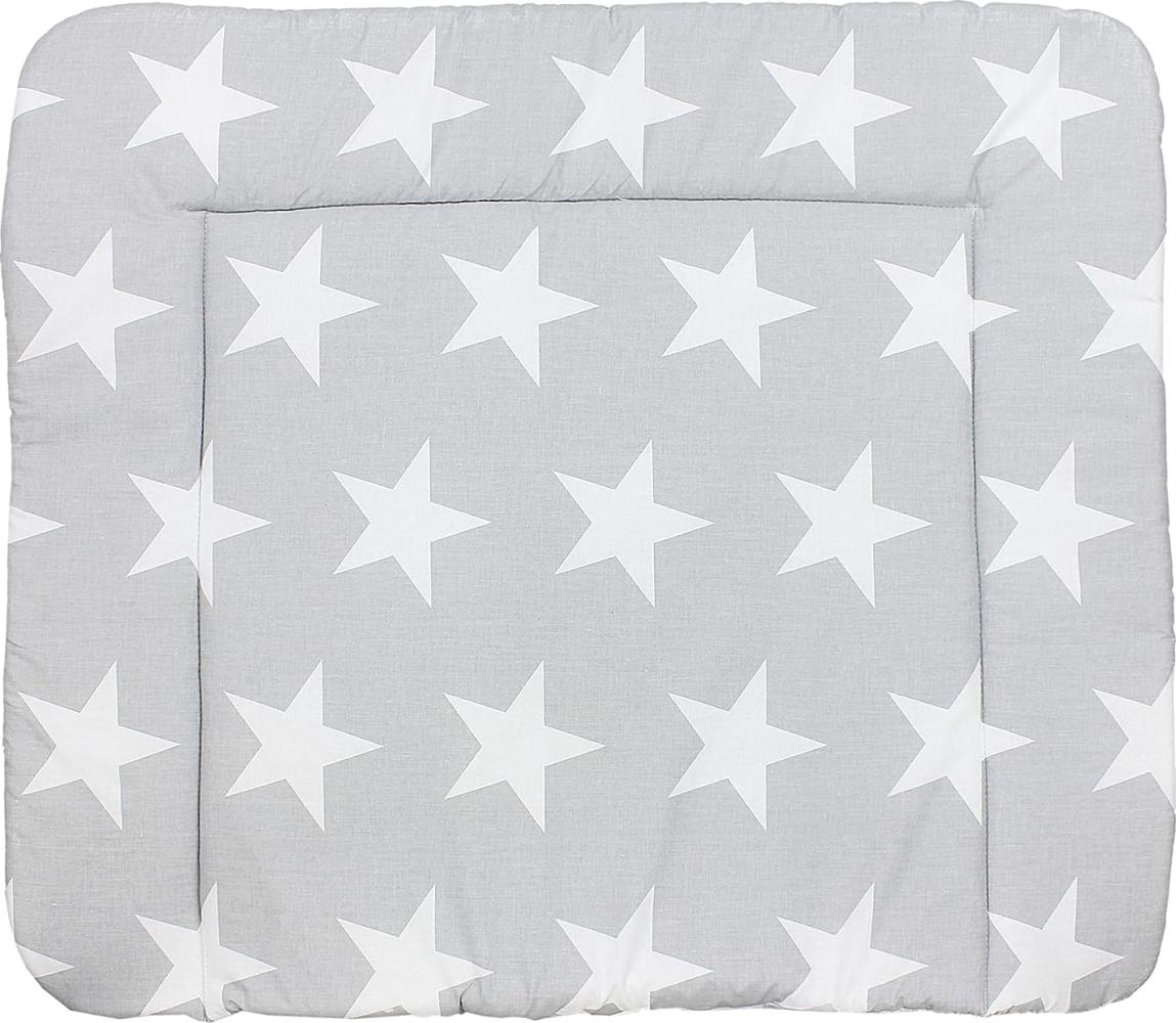 TupTam Baby Wickeltischauflage mit Baumwollbezug Gemustert, Farbe: Grau Große Weiße Sterne, Größe: 70 x 50 cm Bild 1