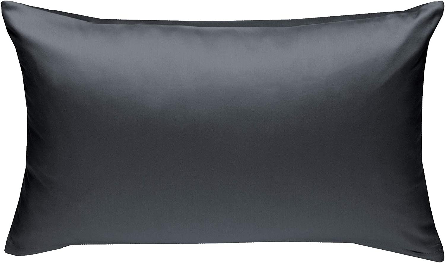 Bettwaesche-mit-Stil Mako-Satin / Baumwollsatin Bettwäsche uni / einfarbig anthrazit Kissenbezug 60x80 cm Bild 1