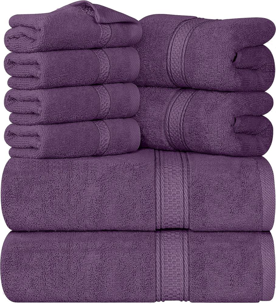Utopia Towels - 8 teilig Handtücher Set aus Baumwolle mit Aufhänger - 2 Badetuch, 2 Handtücher und 4 Washclappen - (Pflaume) Bild 1