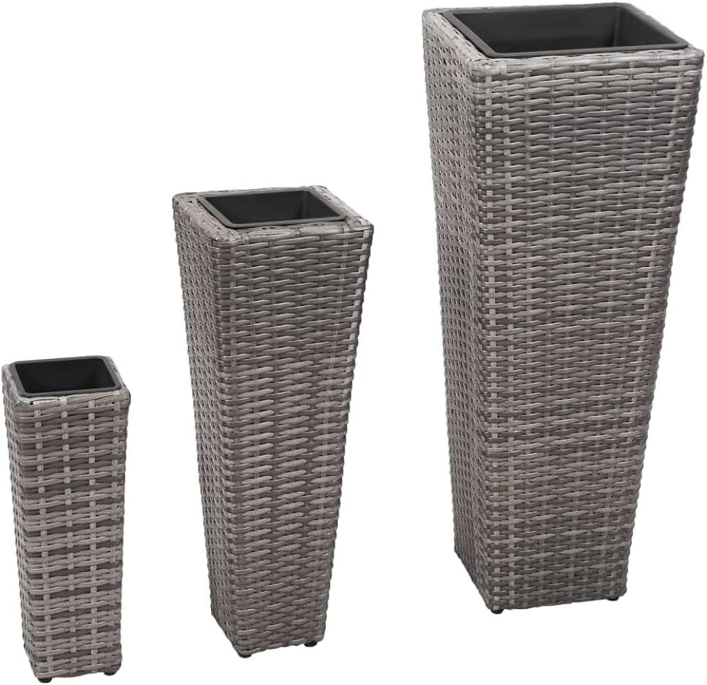 Garten-Hochbeet 3-tlg. Poly Rattan Grau Bild 1