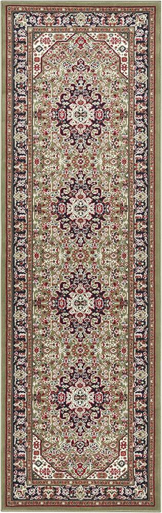 Orientalischer Kurzflor Teppich Skazar Isfahan Grün - 80x250x0,9cm Bild 1