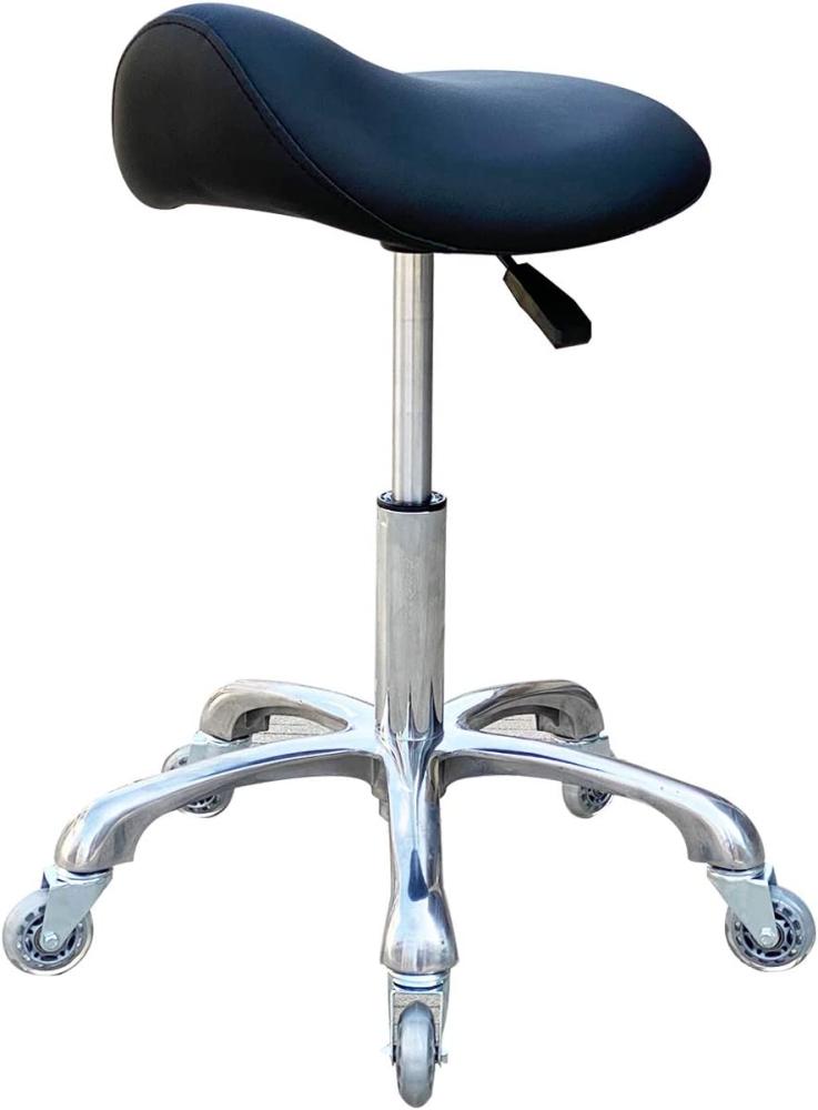 FRNIAMC Profi-Sattelhocker mit Rollen, ergonomisch, drehbar, höhenverstellbar, für Klinik, Zahnarzt, Schönheitssalon, Tattoo-Studio, Zuhause, Büro (Schwarz) Bild 1