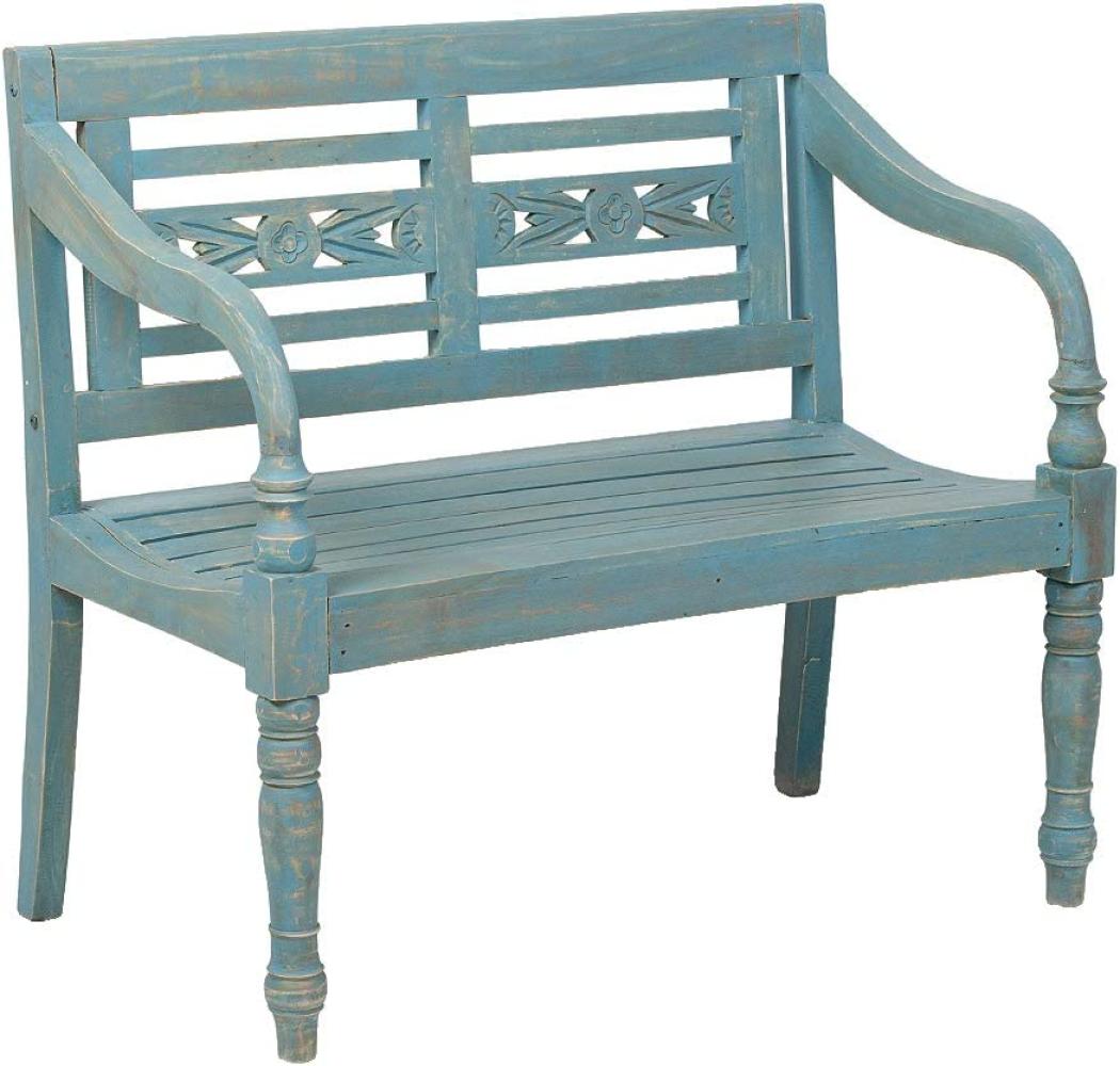 Sitzbank Holzbank Mahagoni CHRISTOS Blue-Washed 100cm Bank Handarbeit Massivholz Bild 1