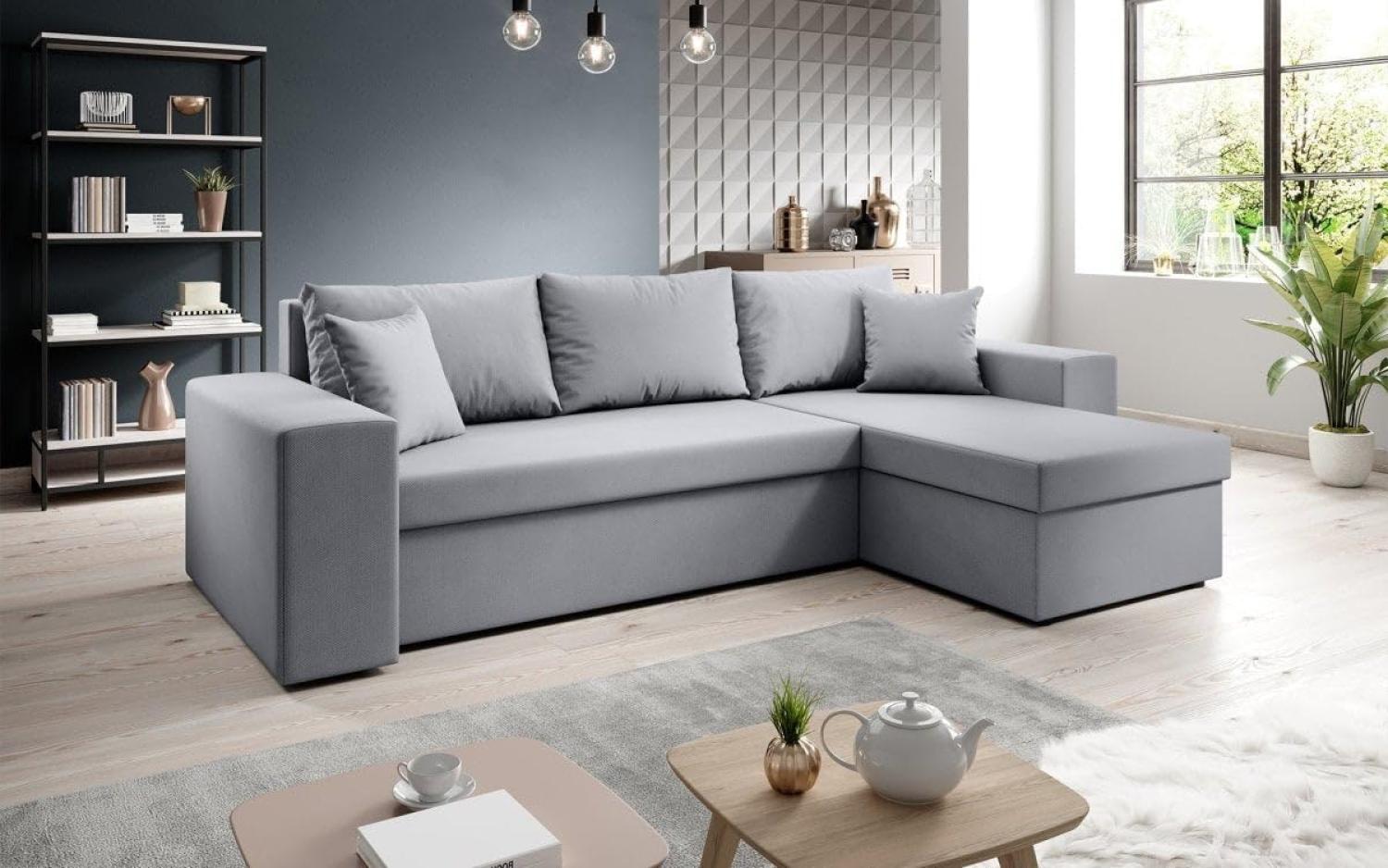 Designer Sofa Denver mit Schlaf- und Klappfunktion Grau Stoff Rechts Bild 1