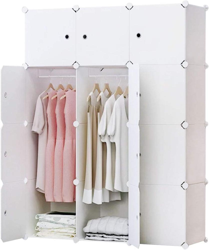 BRIAN & DANY Kleiderschrank aus 12 Würfeln, Modulare Schrank Garderobenschrank Steckregalsystem Kunststoffschrank mit Türen & 2 Aufhängern, Zusätzliche Aufkleber Enthalten Bild 1