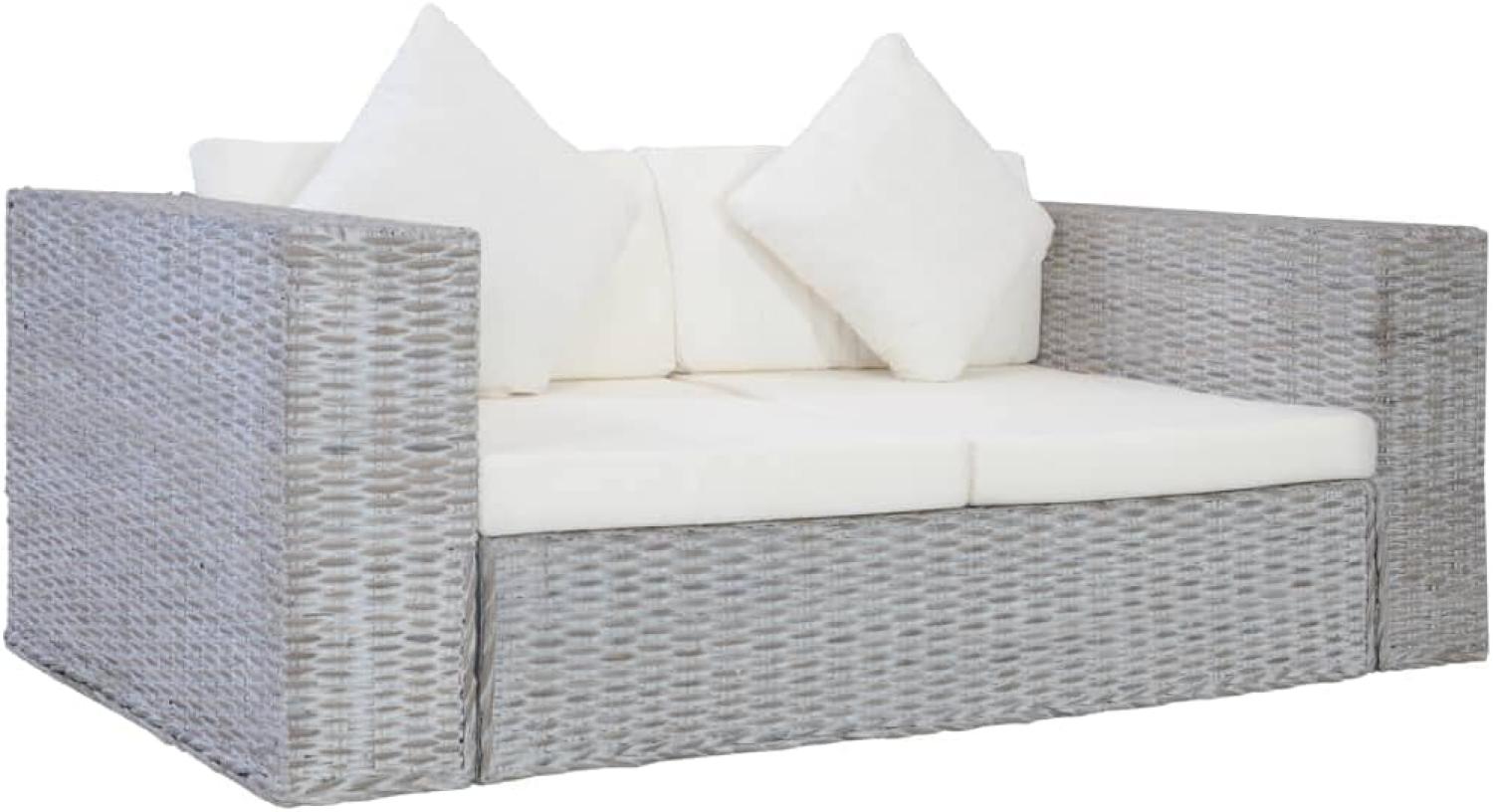 vidaXL 2-Sitzer-Sofa mit Polstern Grau Natürliches Rattan Bild 1