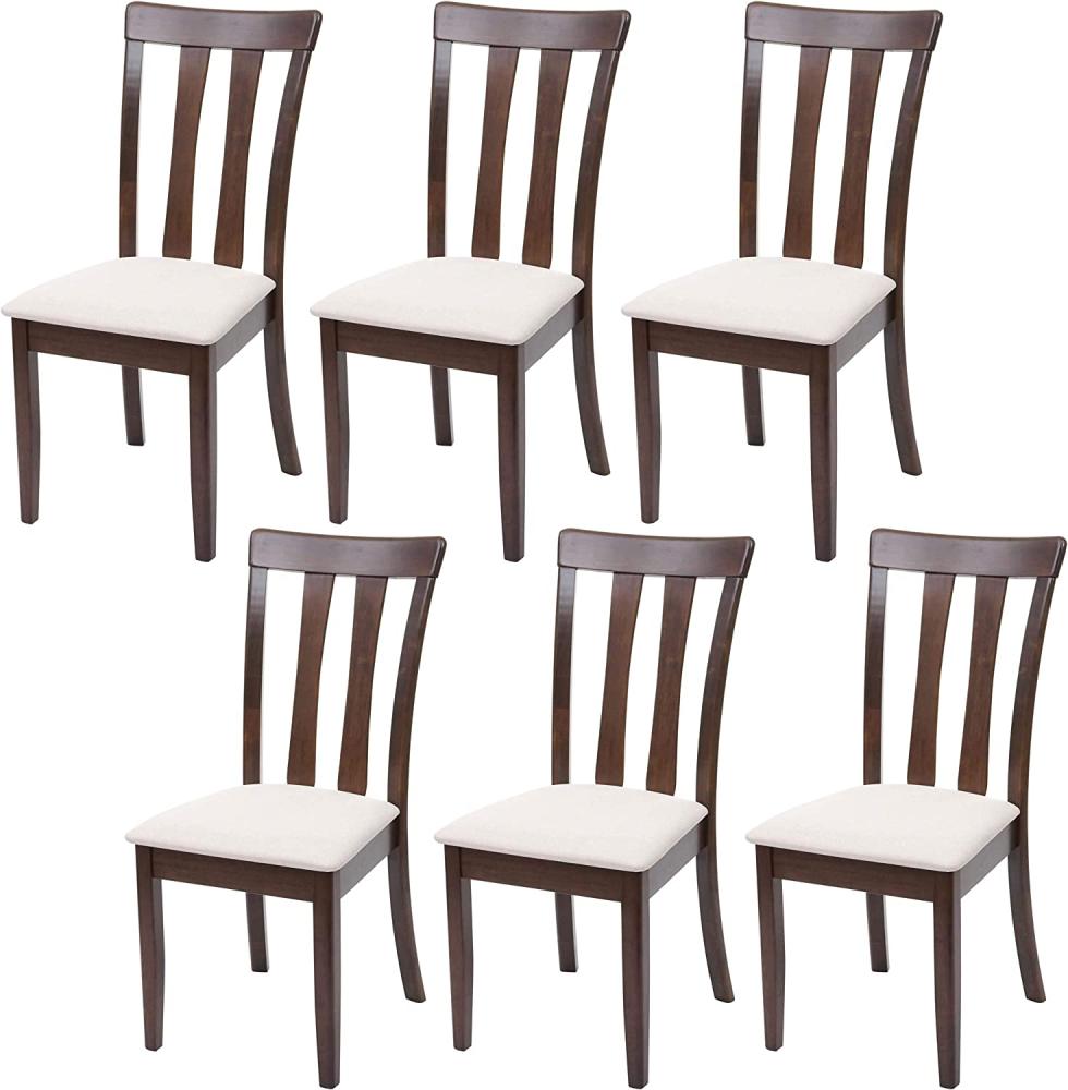 6er-Set Esszimmerstuhl HWC-G46, Küchenstuhl Stuhl, Stoff/Textil Massiv-Holz ~ dunkles Gestell, beige Bild 1