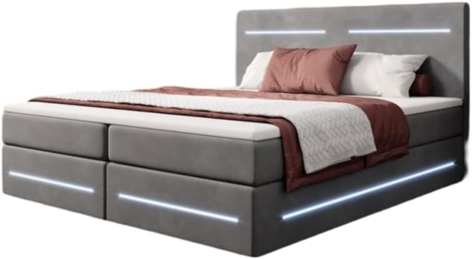 Boxspringbett Lara mit Stauraum und LED (Samt) 160x200 Grau H2 Bild 1