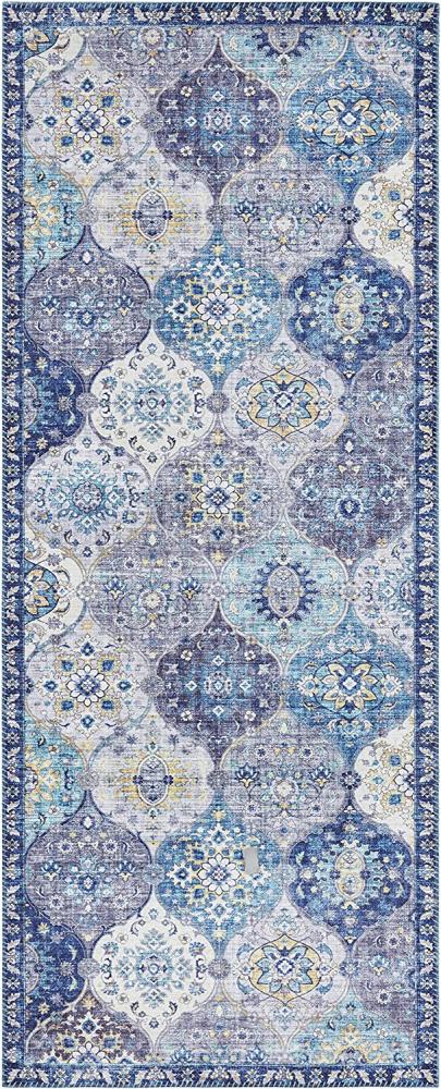 Kurzflor Teppich Kashmir Ghom Jeansblau - 80x200x0,7cm Bild 1