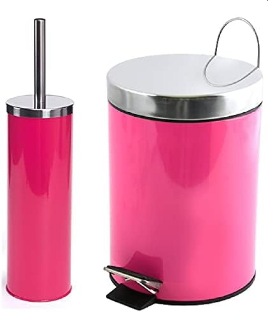 MSV Badezimmer Set, 2-teilige Abfalleimer Kosmetikeimer und WC Bürste “Miami“ Pink Bild 1