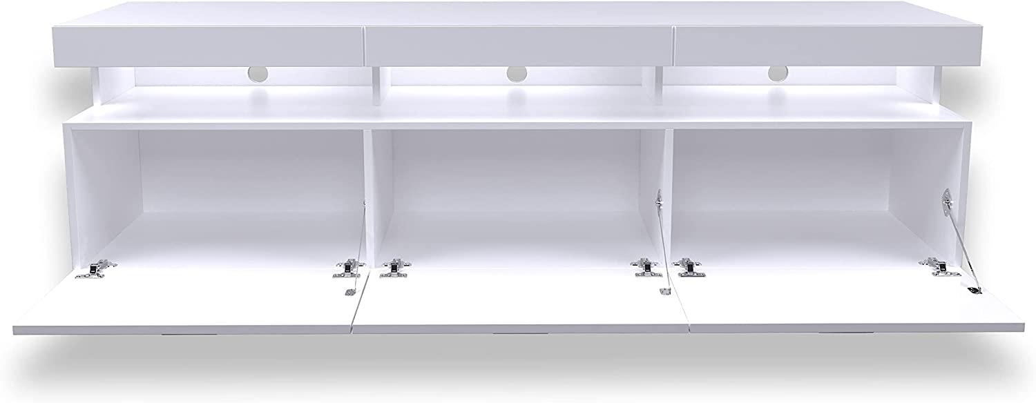 Domando Wohnwand Mondello M2 Modern für Wohnzimmer Breite 350cm, LED Beleuchtung in Weiß, Hochglanz in Weiß Matt und Weiß Hochglanz Bild 1