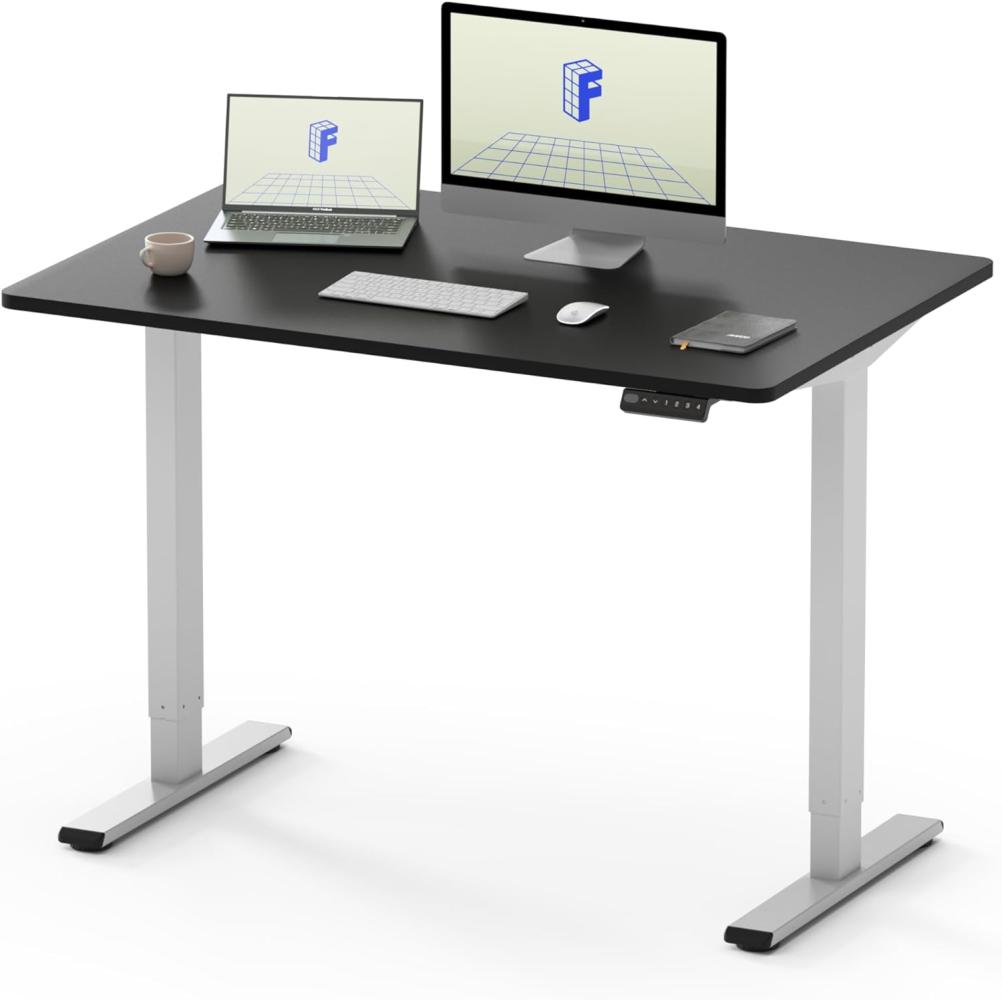 FLEXISPOT Basic Plus Elektrisch Höhenverstellbarer Schreibtisch (120 x 80 cm) mit Tischplatte 2-Fach-Teleskop, Sitz- & Stehpult mit Memory-Steuerung (schwarz+weiß Gestell) Bild 1