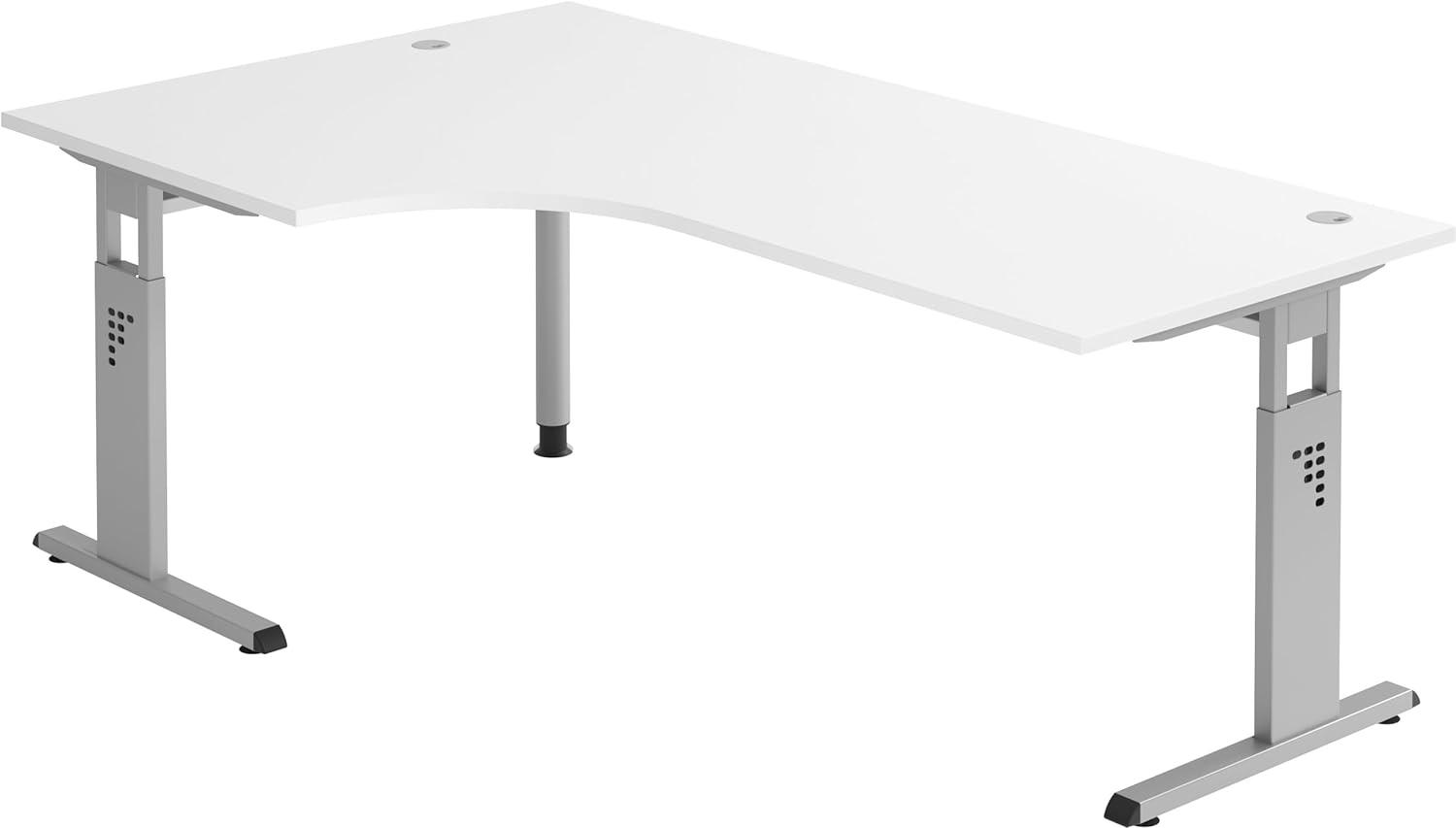 bümö® Stabiler Schreibtisch höhenverstellbar 200 x 120 cm | Eckschreibtisch in Weiß | Büroschreibtisch mit Höheneinstellung | Tisch für Büro | Bürotisch in 9 Größen & 7 Dekoren Bild 1
