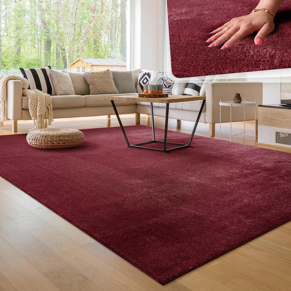 Paco Home Waschbarer Teppich Wohnzimmer Schlafzimmer Kurzflor rutschfest Flauschig Weich Moderne Einfarbige Muster, Grösse:120x170 cm, Farbe:Rot Bild 1