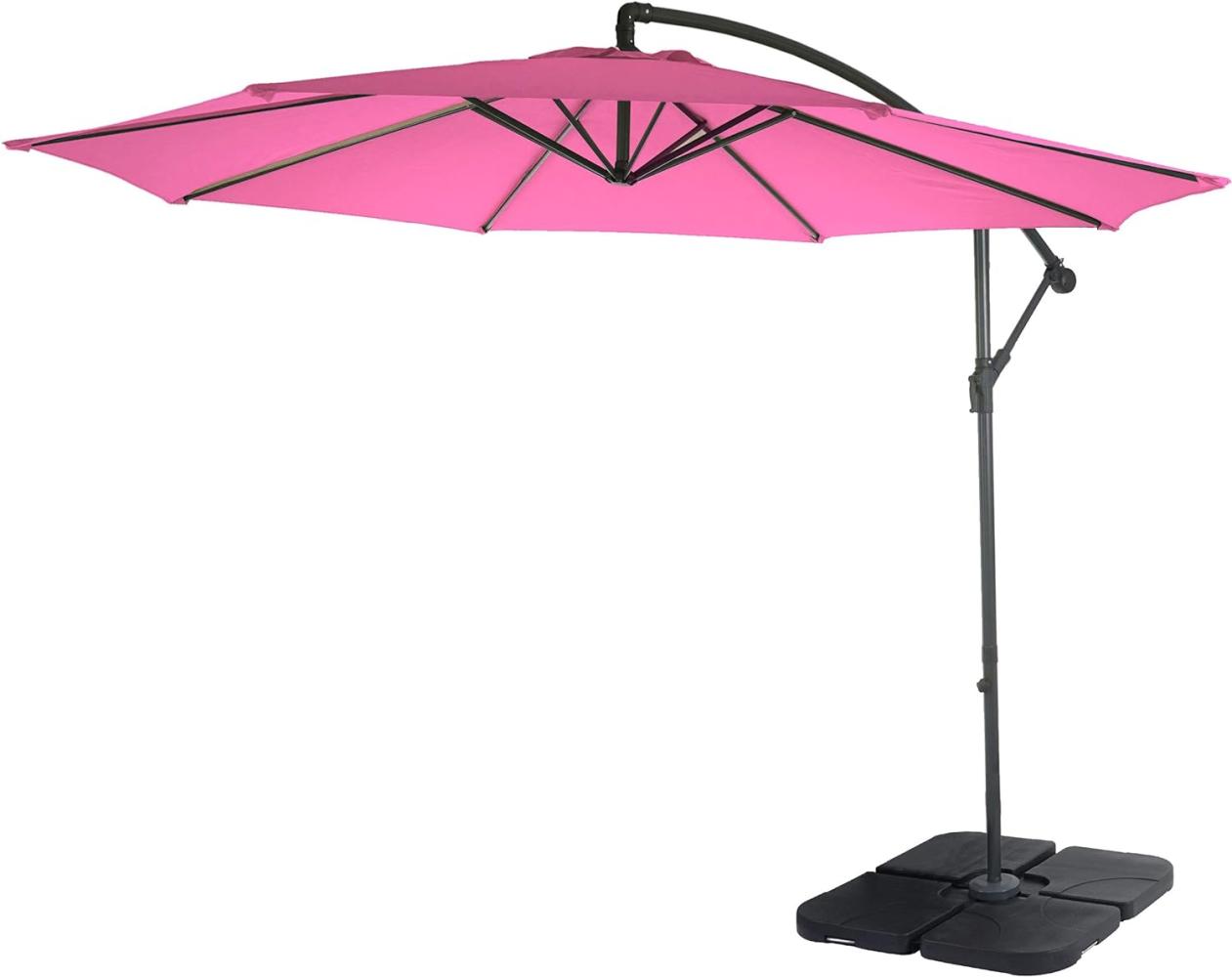 Ampelschirm Acerra, Sonnenschirm Sonnenschutz, Ø 3m neigbar, Polyester/Stahl 11kg ~ pink mit Ständer Bild 1