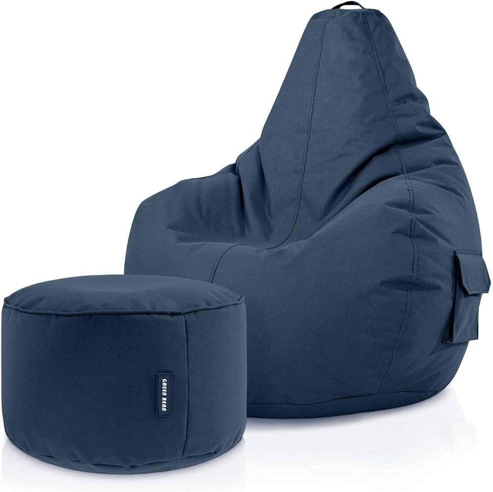 Green Bean© Sitzsack mit Rückenlehne + Hocker "Cozy+Stay" 80x70x90cm - Gaming Chair mit 230L Füllung - Bean Bag Lounge Chair Sitzhocker Dunkelblau Bild 1