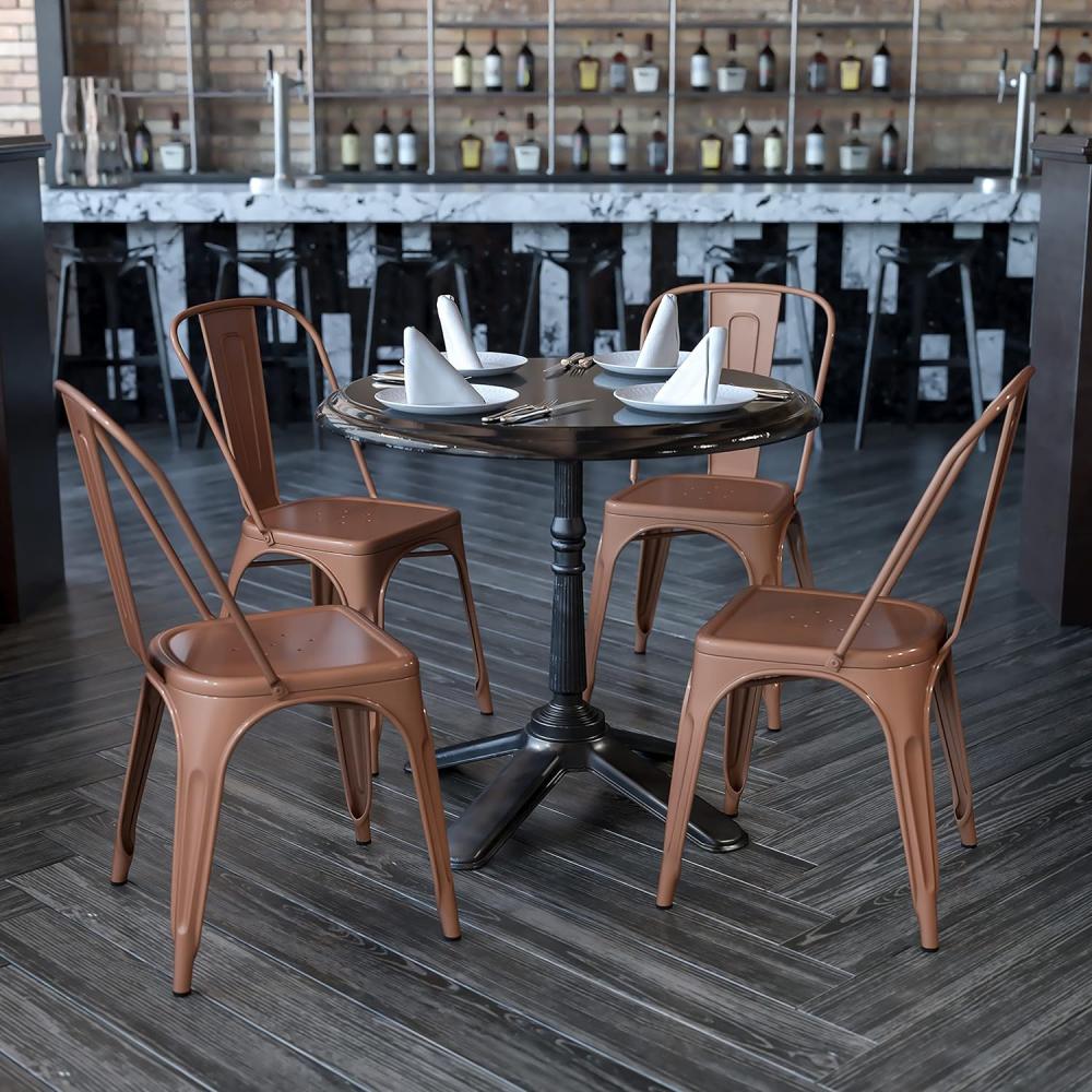 Flash Furniture Stapelbare Stühle für den Innen-und Außenbereich, aus Metall, 4 Stück, Eisen Kunststoff Gummi, Kupfer, 4 Pack Bild 1
