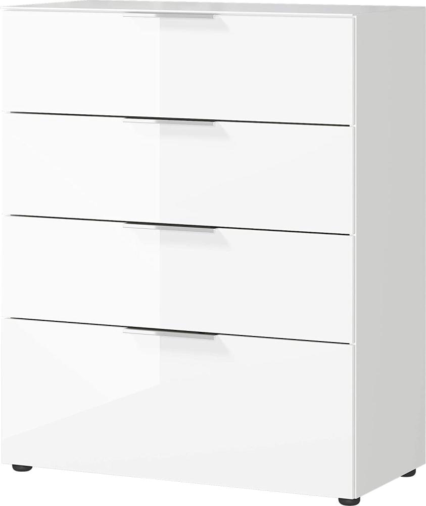 Amazon Marke - Alkove Kommode Selencia, in Weiß, Fronten und Oberboden mit Glasauflage, mit 4 Schubladen, 83 x 102 x 42 cm (BxHxT) Bild 1