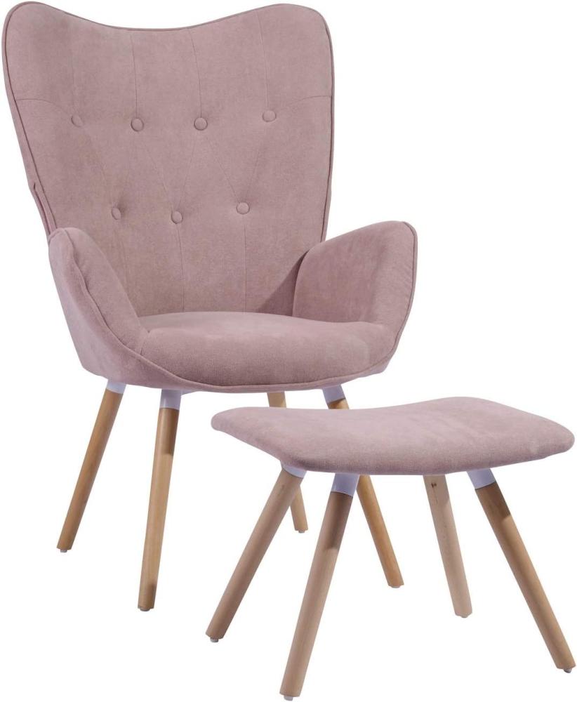 MEUBLE COSY Sessel mit Hocker Lounge Relaxstuhl Polstersessel Lesesessel Armlehnstuhl Stuhl mit Rückenlehne Stoff Kissen Rosa Bild 1