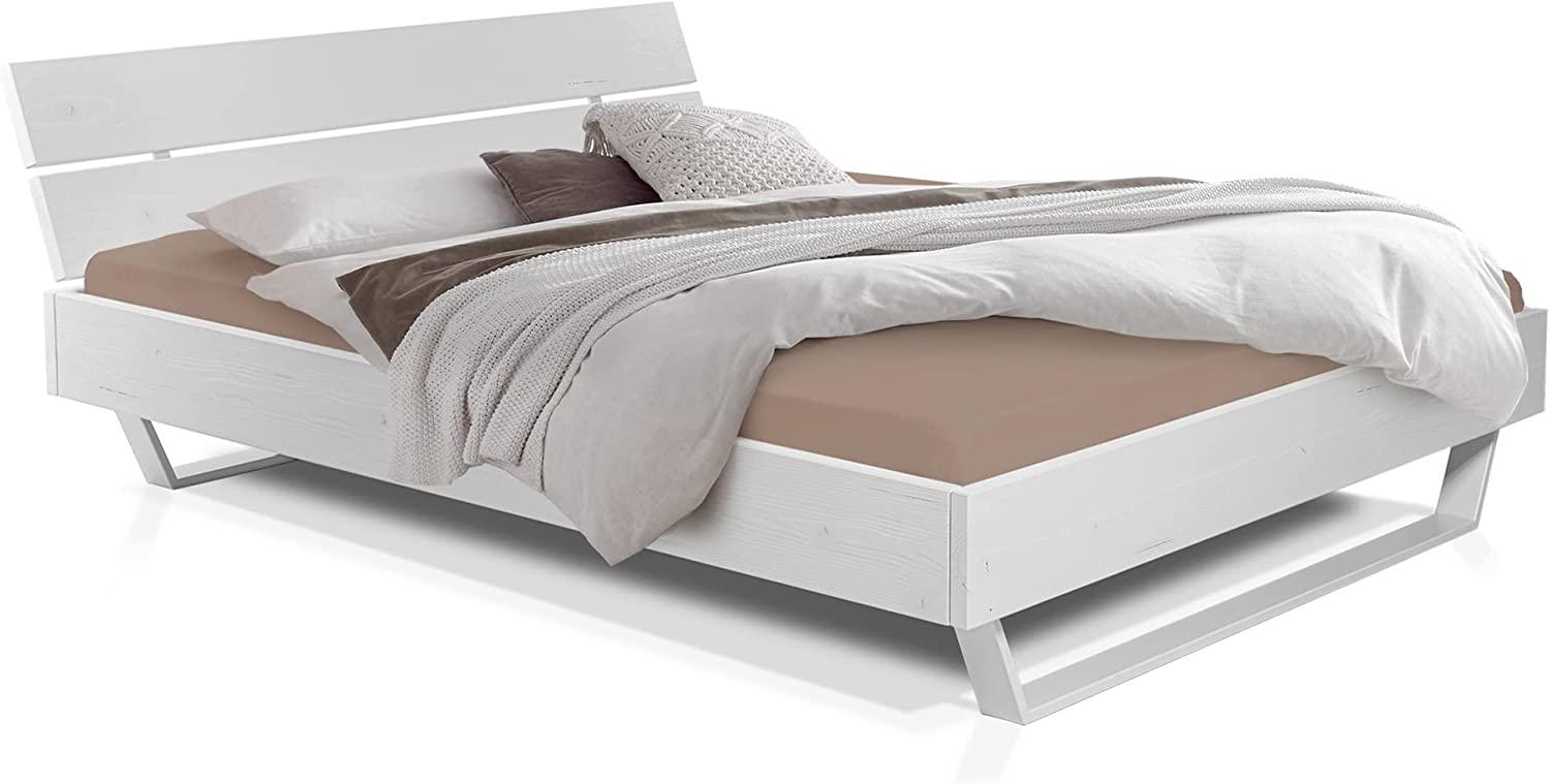 Möbel-Eins LUKY Kufenbett mit Kopfteil, Material Massivholz, Fichte massiv, Kufen weiß weiss 160 x 200 cm Bild 1