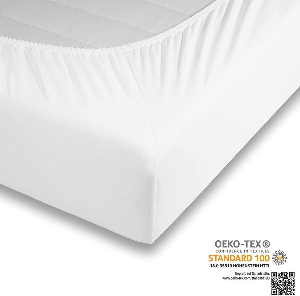 Traumhaft gut schlafen, Spannbettlaken aus Baumwolle, hohe Flexibilität dank 5% Elasthananteil : 180-190 cm x 180-220 cm Weiß Bild 1