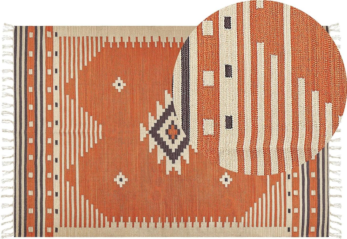 Kelim Teppich Baumwolle orange 200 x 300 cm geometrisches Muster Kurzflor GAVAR Bild 1