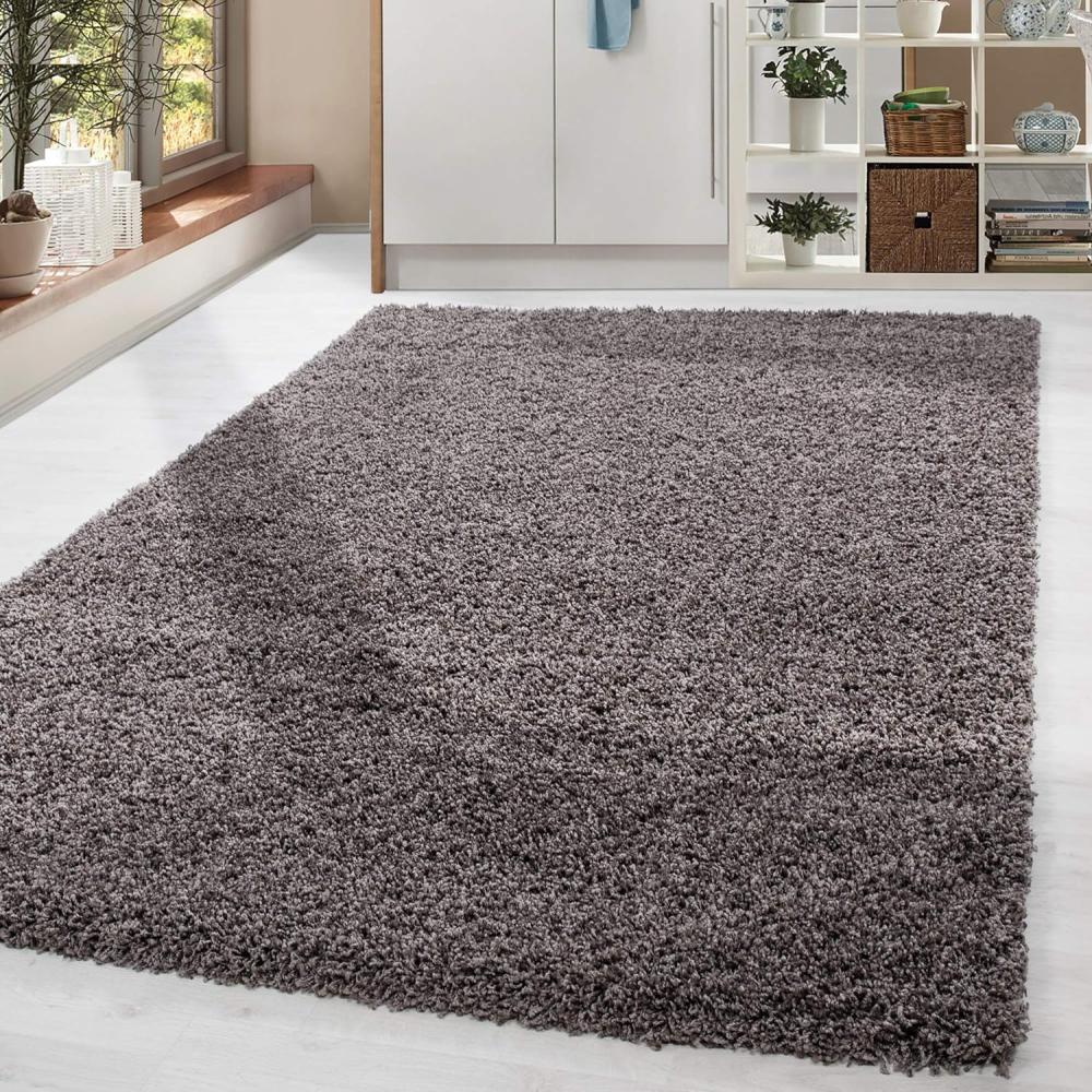 HomebyHome Shaggy Hochflor Wohnzimmerteppich Läufer 80x250 cm Taupe - Flur Teppich Flauschig, Modern, Plüsch und Extra Weich - Ideal als Bettvorleger im Schlafzimmer und als Küchenläufer Bild 1