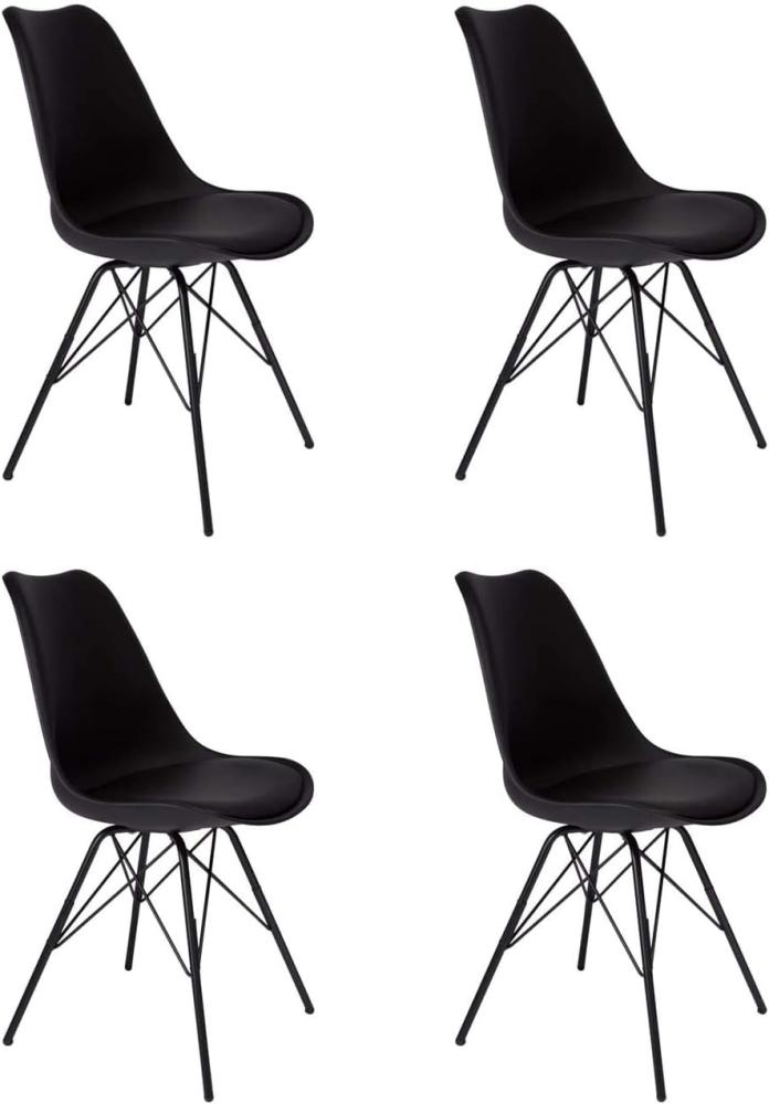 SAM 4er Set Schalenstuhl Lerche, schwarz, integriertes Kunstleder-Sitzkissen, Schwarze Metallfüße, Esszimmerstuhl im skandinavischen Stil Bild 1