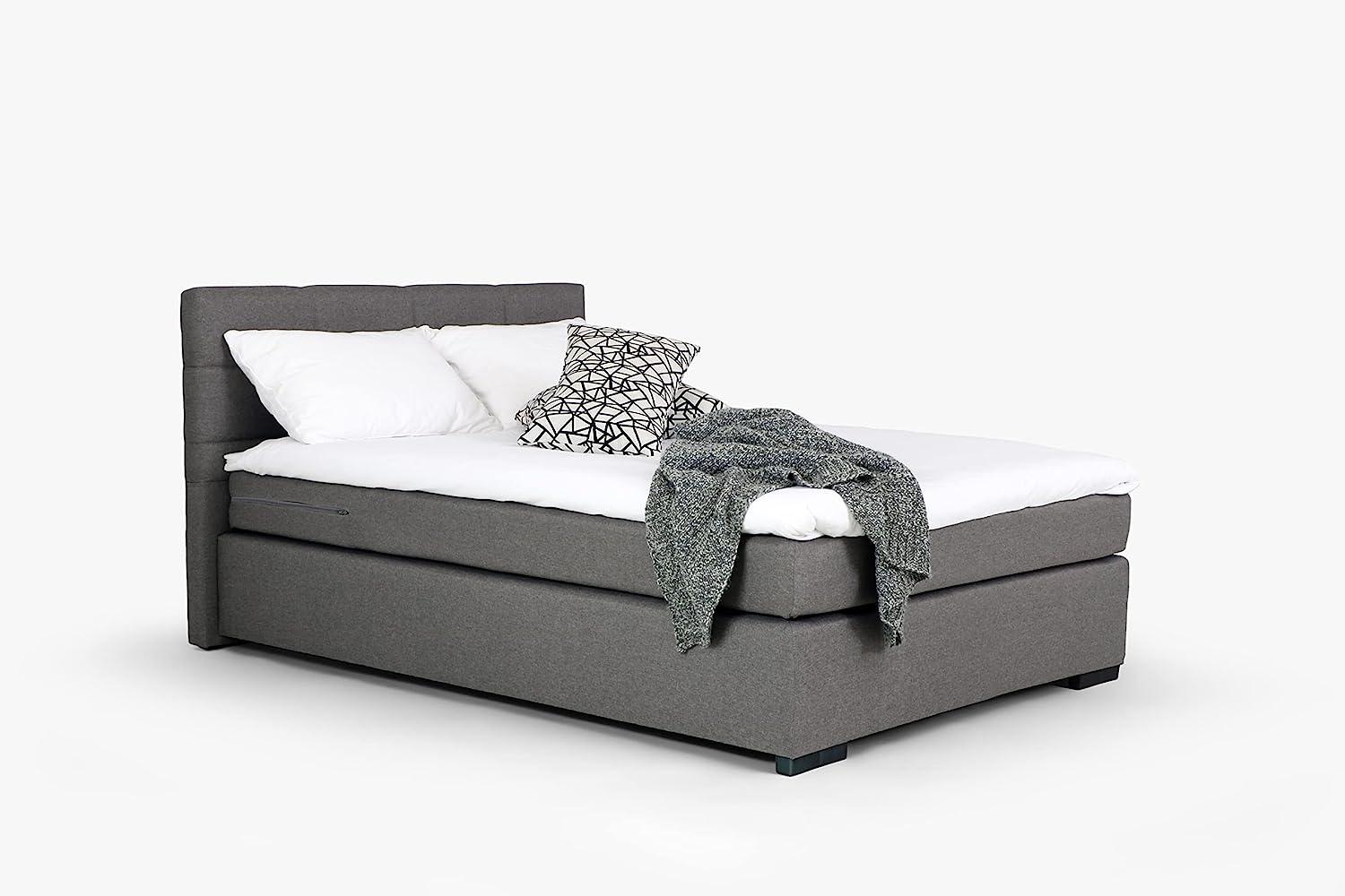 Mivano Beast Boxbett, Komfortables Bett mit Durchgehender Matratze (H3) und Topper, Flachgewebe Karoo Grau, Liegefläche 120 x 200 cm Bild 1