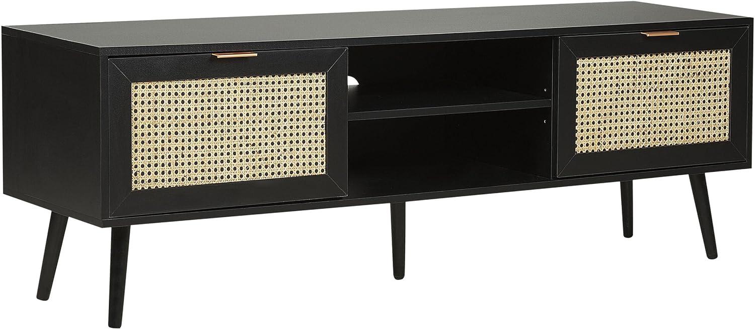 TV-Möbel Rattan schwarz beige 2 Türen 150 x 40 x 52 cm OPOCO Bild 1