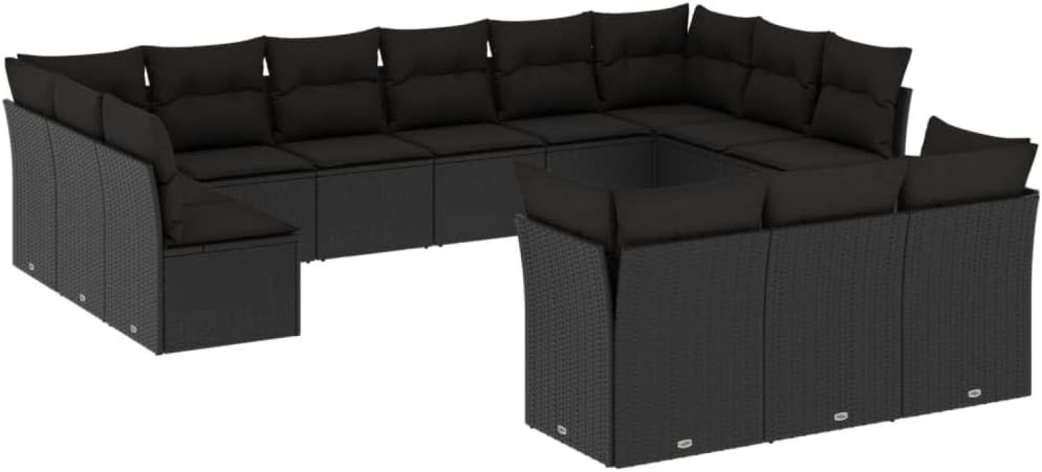 vidaXL 13-tlg. Garten-Sofagarnitur mit Kissen Schwarz Poly Rattan Bild 1