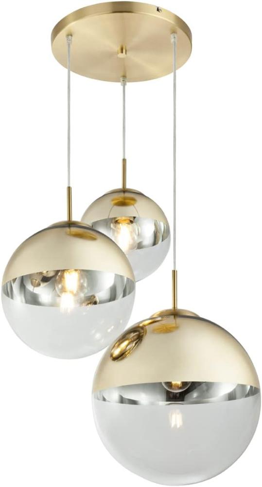 LED Hängelampe 3-flammig mit Glaskugeln in Gold & Klarglas Bild 1