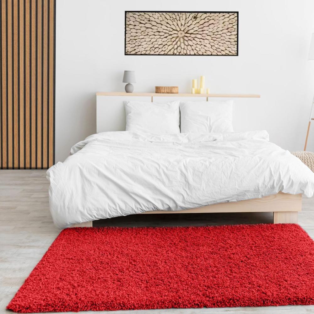 VIMODA Prime Shaggy Hochflor Langflor Teppich Einfarbig Modern Rot Hochflor für Wohnzimmer, Schlafzimmer, Maße:230x320 cm Bild 1