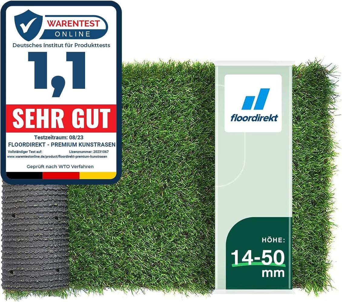 Floordirekt Premium Kunstrasen - Rasenteppich - Rollrasen - Kunststoffrasen - Garten-Rasen - Rasen für Balkon, Terrasse & Garten (Vita (Höhe: 40mm) 200x900 cm Bild 1